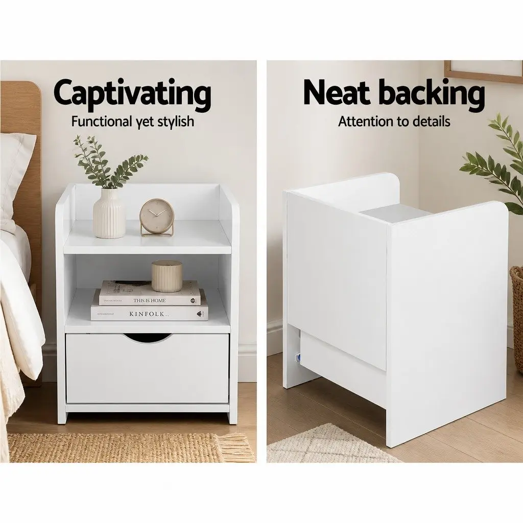 White Bedside Table with Ample Storage