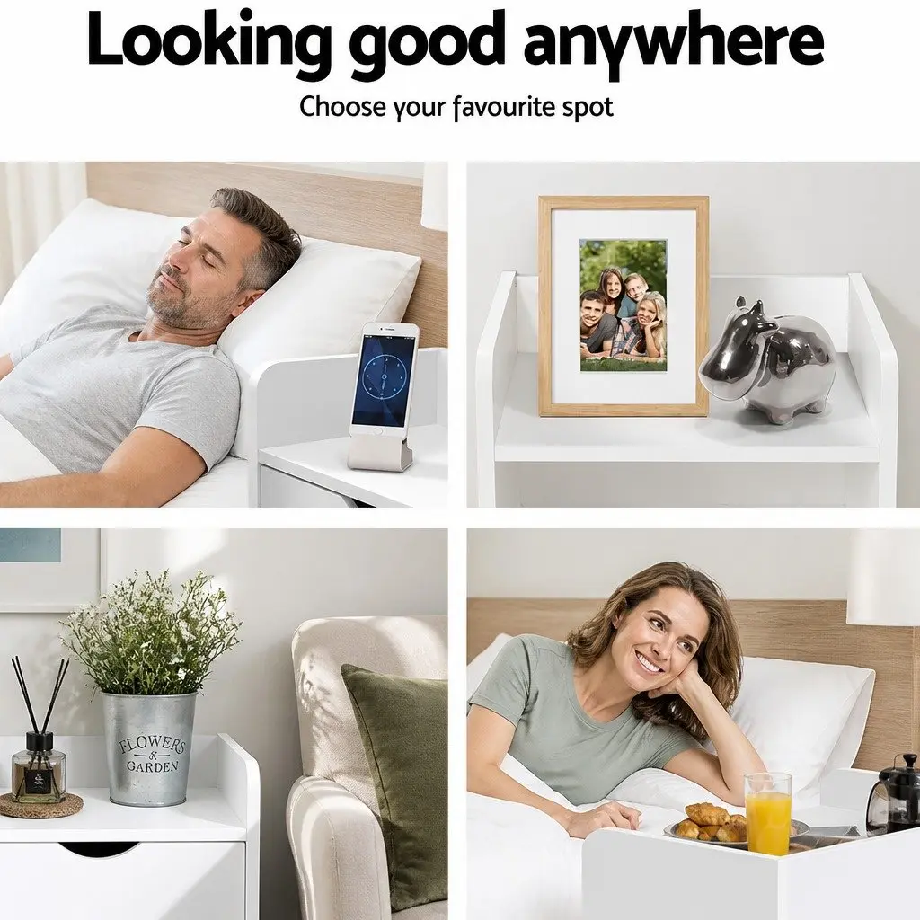 White Bedside Table with Ample Storage