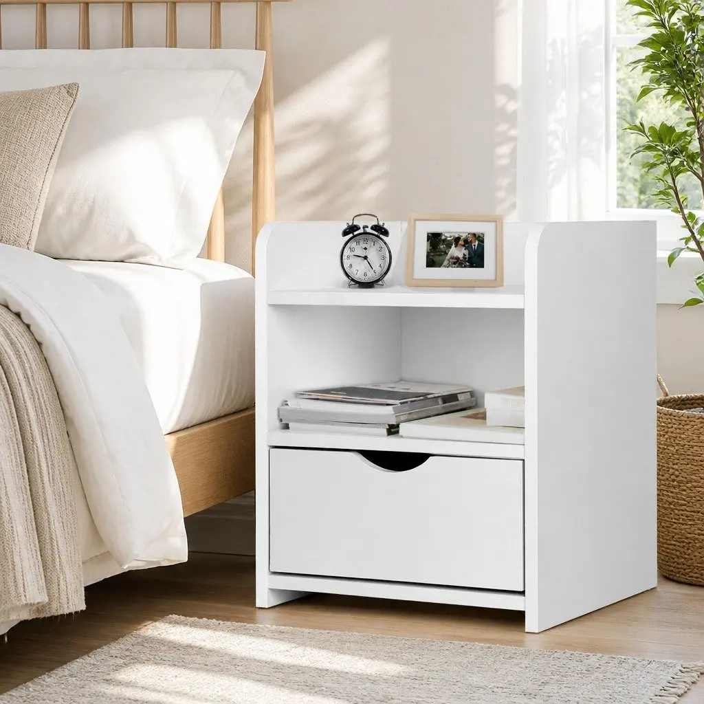White Bedside Table with Ample Storage