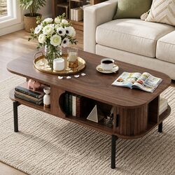 Warm Walnut Coffee Table with Storage and Style