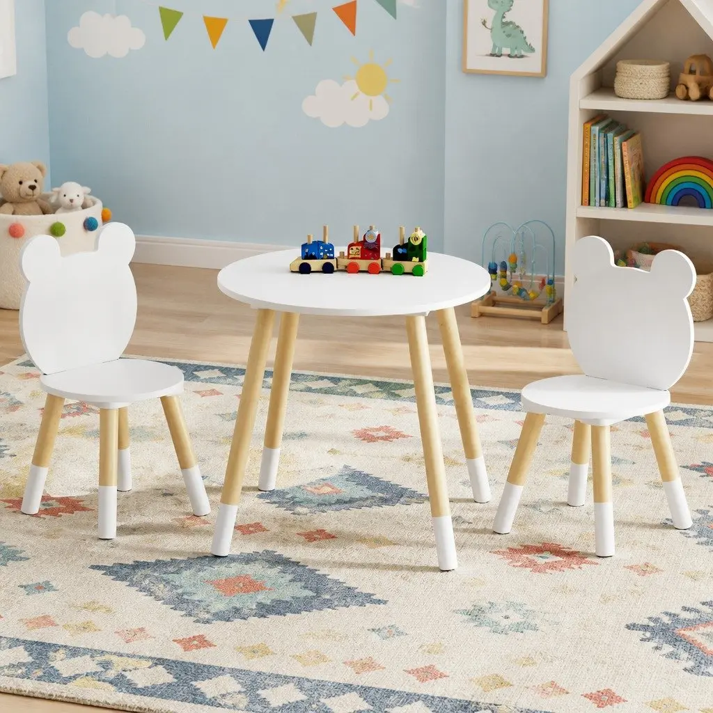 Kids Table and Chairs Set Activity Study Desk 3 Piece White
