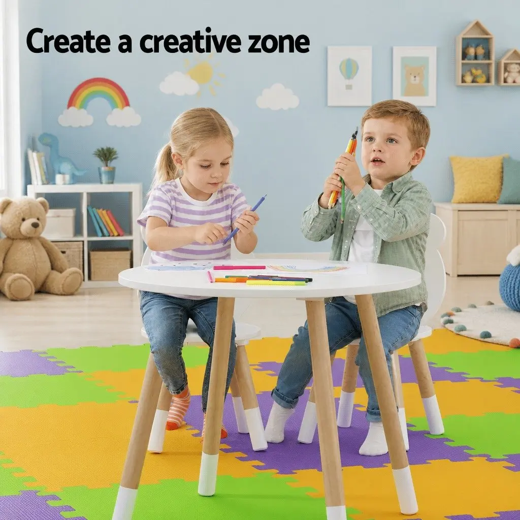 Kids Table and Chairs Set Activity Study Desk 3 Piece White