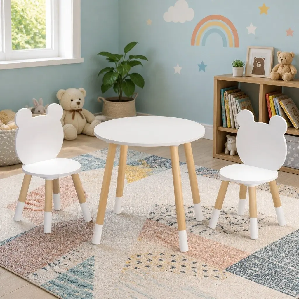 Kids Table and Chairs Set Activity Study Desk 3 Piece White