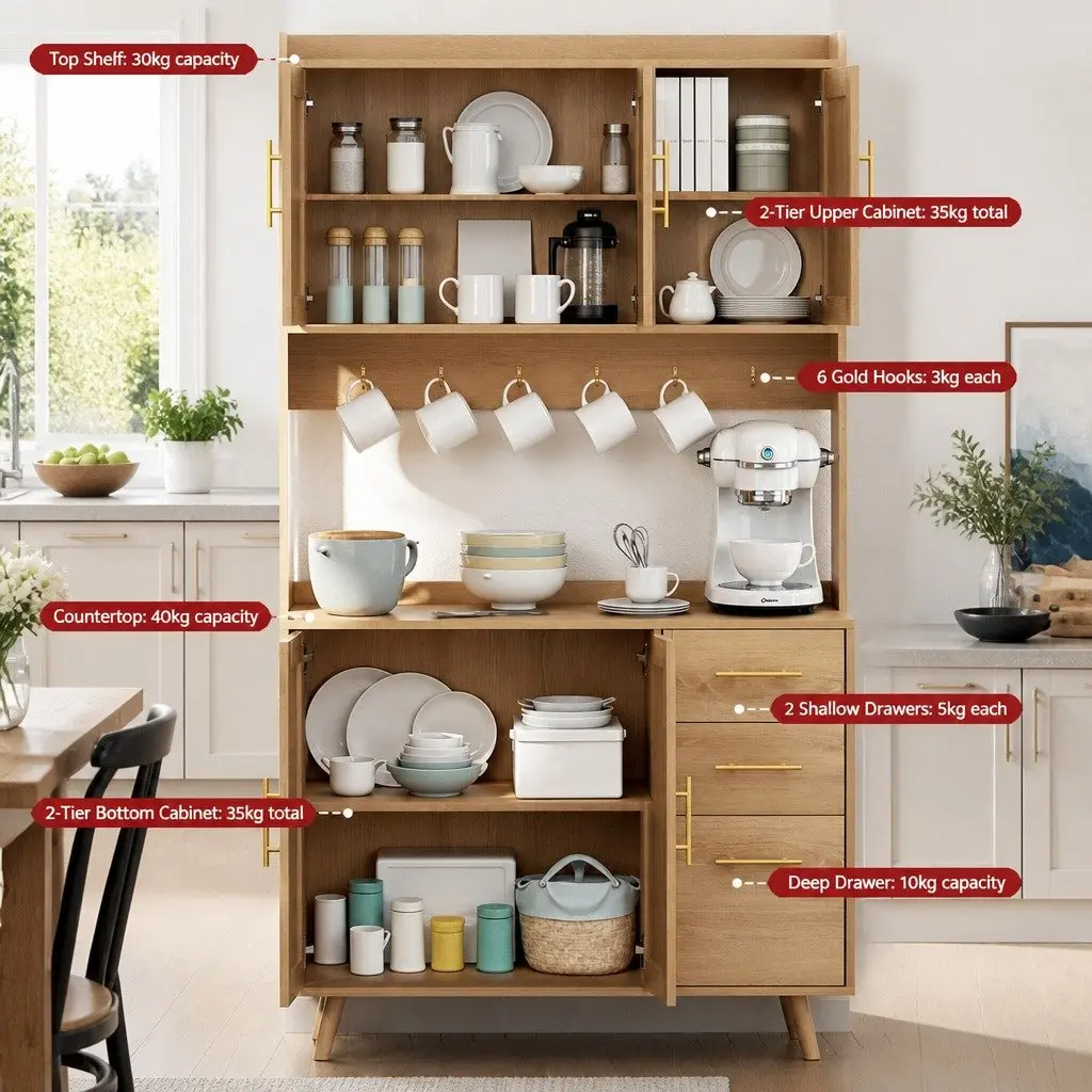 Buffet Sideboard Cabinet Storage Rattan Doors Adjustable Shelves 100 cm Pine