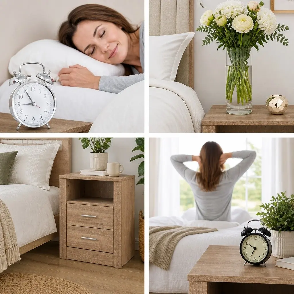 Bedside Table 2 Drawers Open Shelf Storage Unit Modern Bedroom Furniture Oak