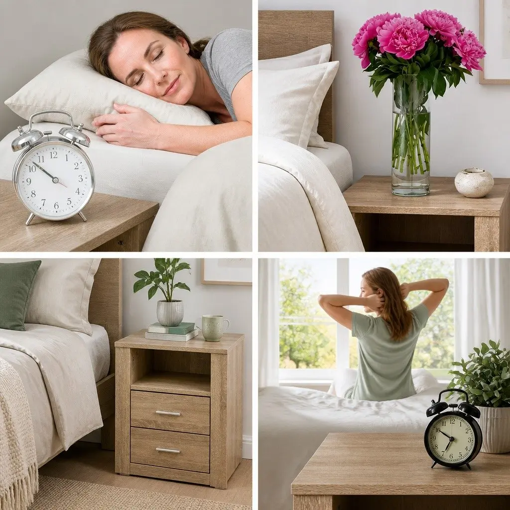 Bedside Table Oak 2 Drawers with Shelf Storage Bedroom Furniture