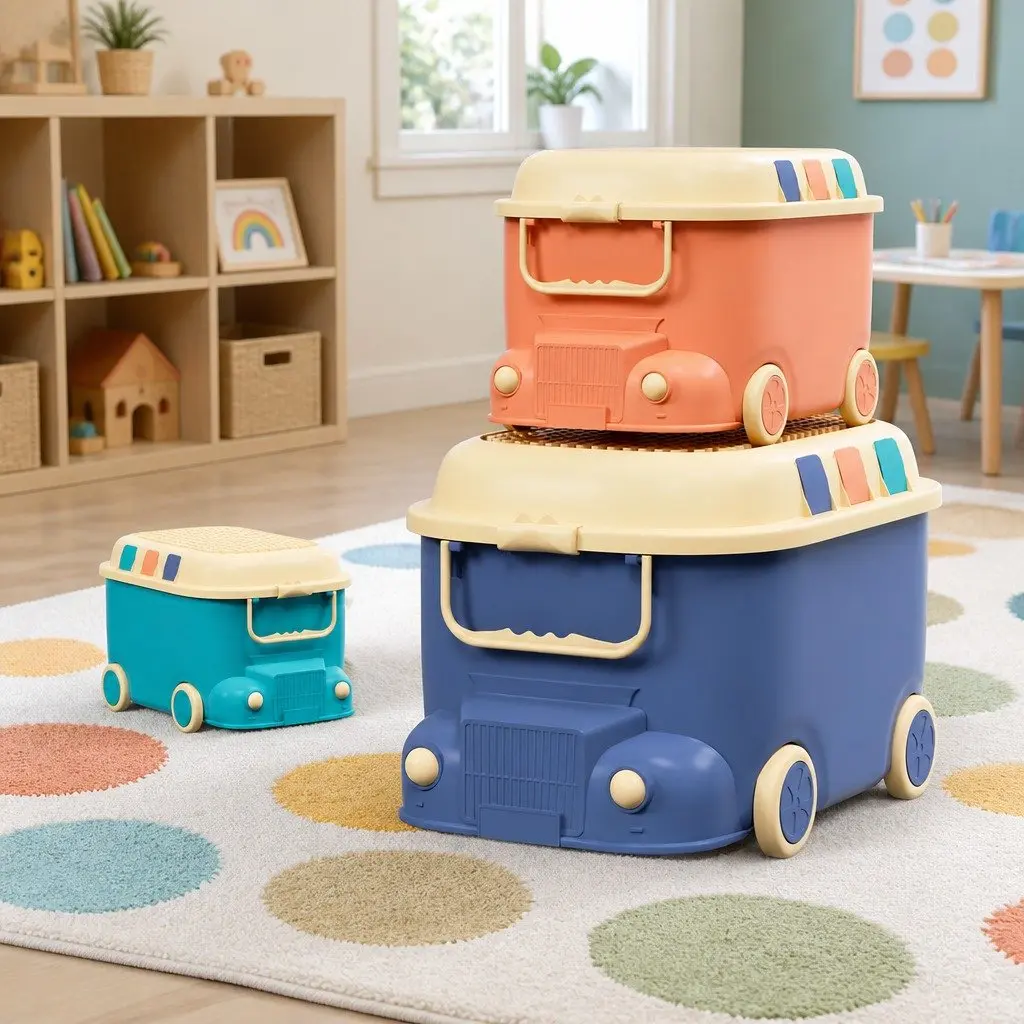 Toy Storage Box Car Shape Organiser Container 3 Piece Blue Orange