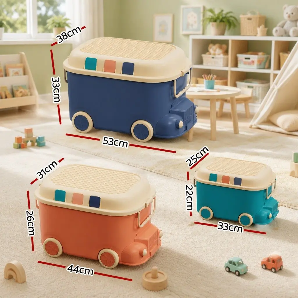 Toy Storage Box Car Shape Organiser Container 3 Piece Blue Orange