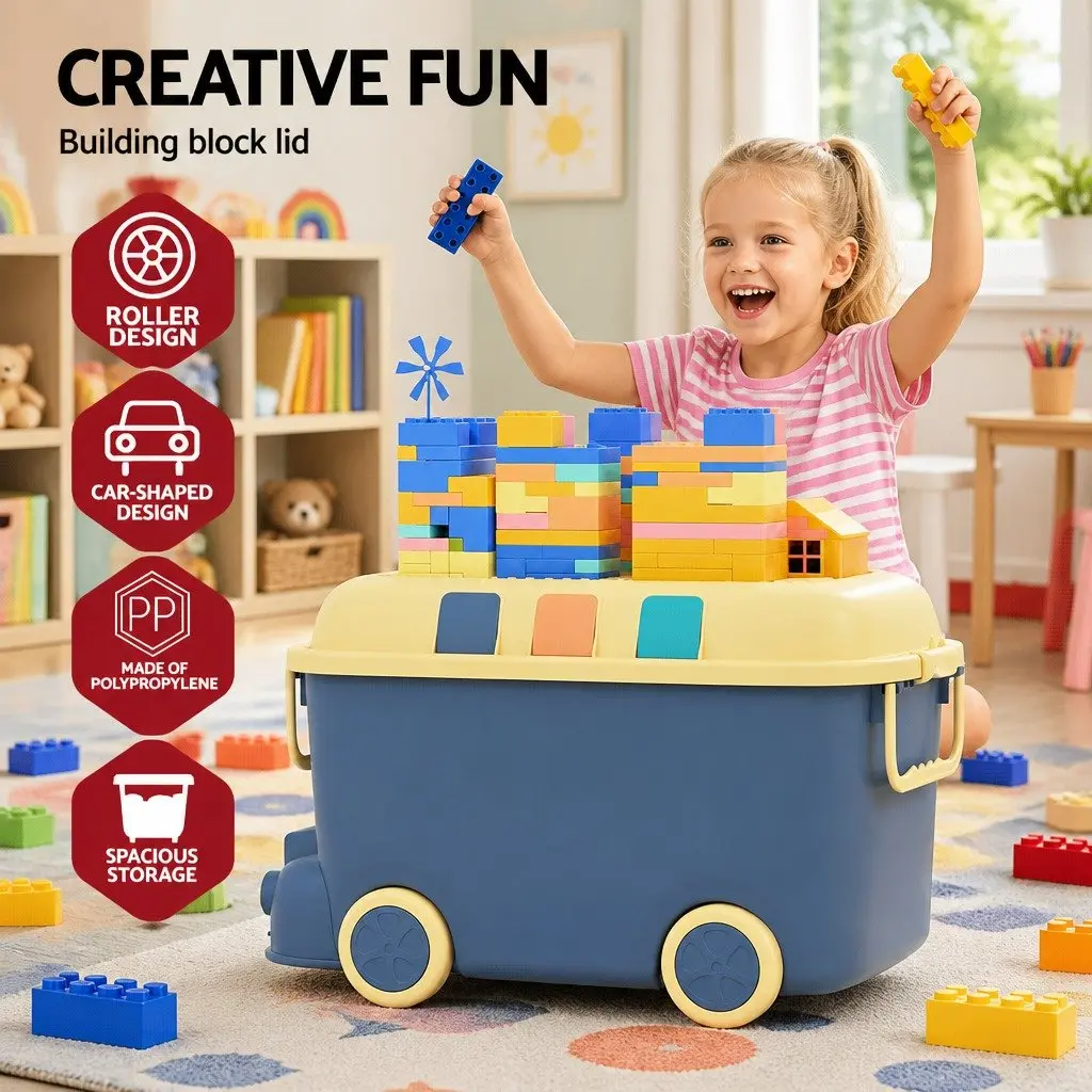 Toy Storage Box Car Shape Organiser Container 3 Piece Blue Orange
