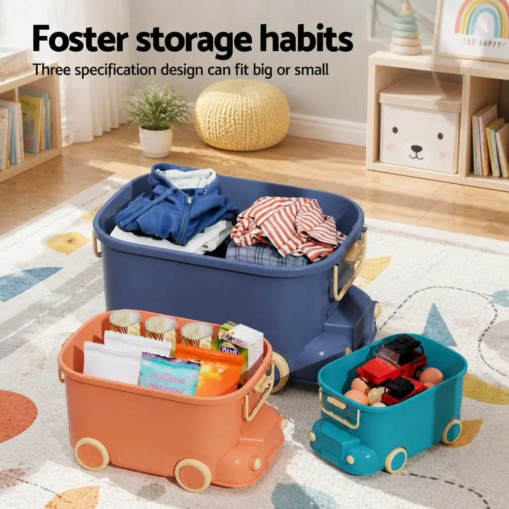 Toy Storage Box Car Shape Organiser Container 3 Piece Blue Orange