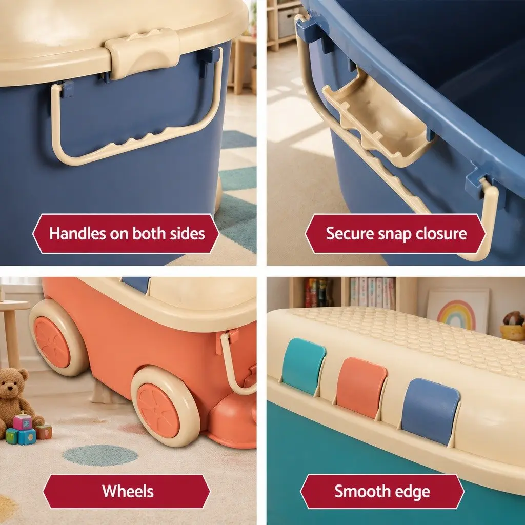 Toy Storage Box Car Shape Organiser Container 3 Piece Blue Orange