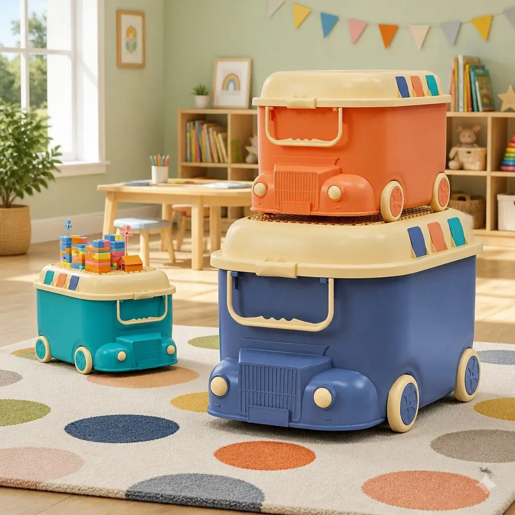 Toy Storage Box Car Shape Organiser Container 3 Piece Blue Orange