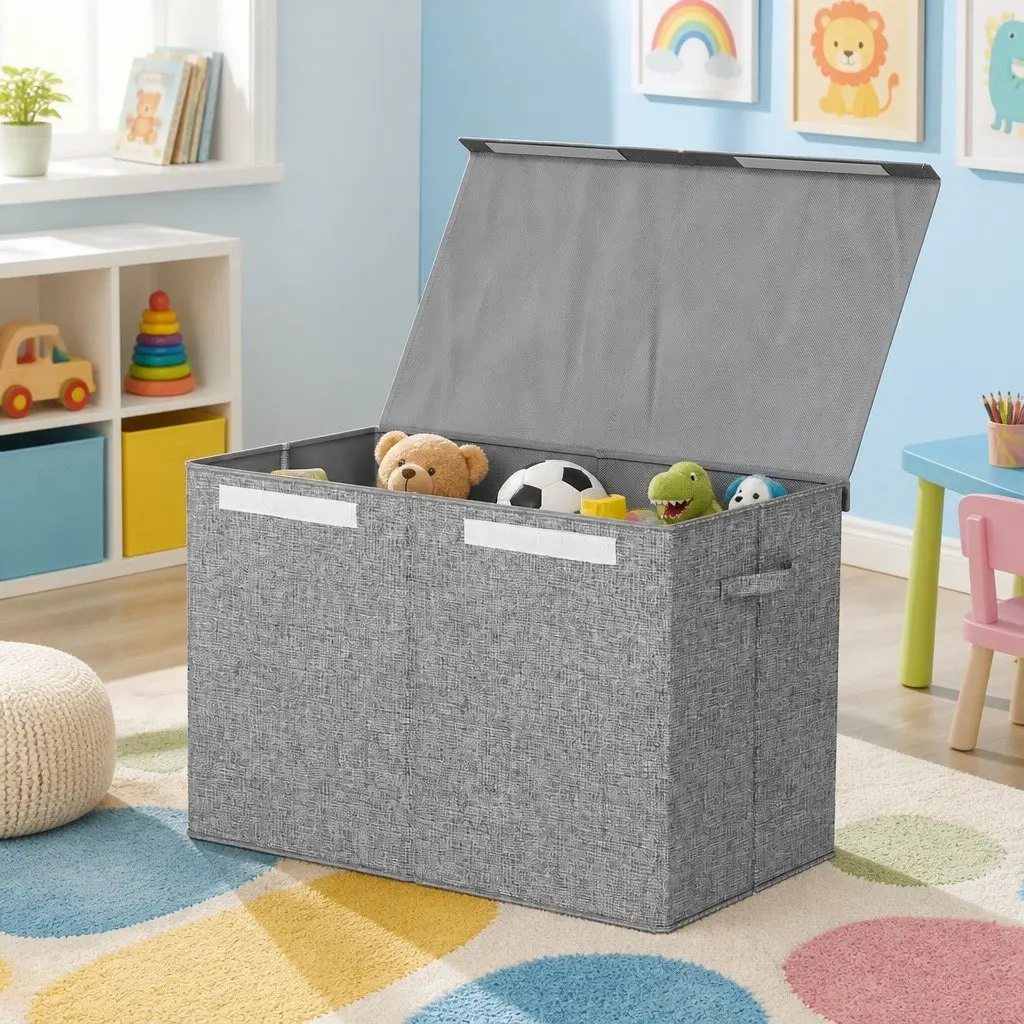 Toy Box Organizer Storage Chest Flip-Top Lid Collapsible 63x33x40cm Grey