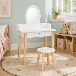 Kids Vanity Table and Stool Set - Safe and Practical