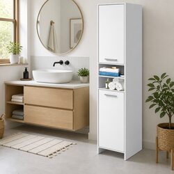 Bathroom Cabinet Storage 185cm White Tall Cupboard Space-Saving Shelving Unit