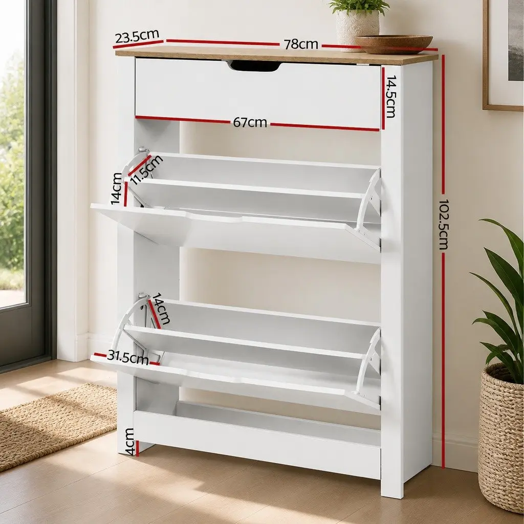 Shoe Rack Cabinet Storage Organiser 16 Pairs White Wood Entrance Hallway