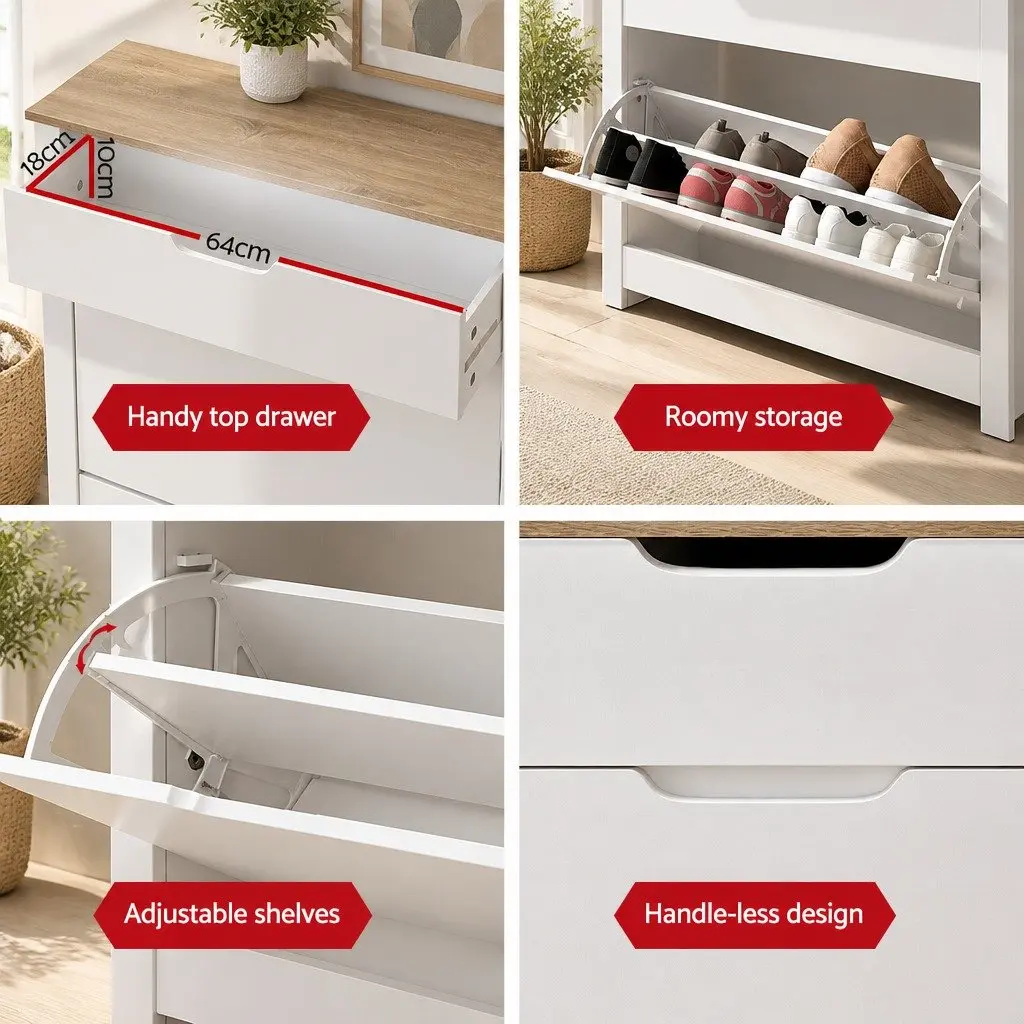 Shoe Rack Cabinet Storage Organiser 16 Pairs White Wood Entrance Hallway