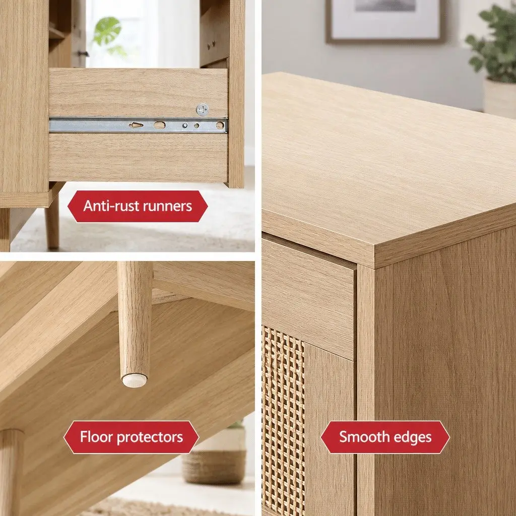 4 Drawer Tallboy Chest Storage Bedroom Furniture Rattan Pine Wood Design