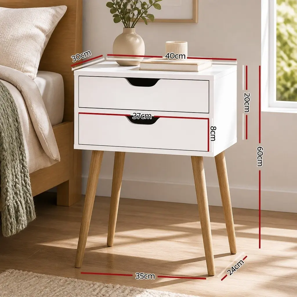 White Bedside Table with 2 Storage Drawers