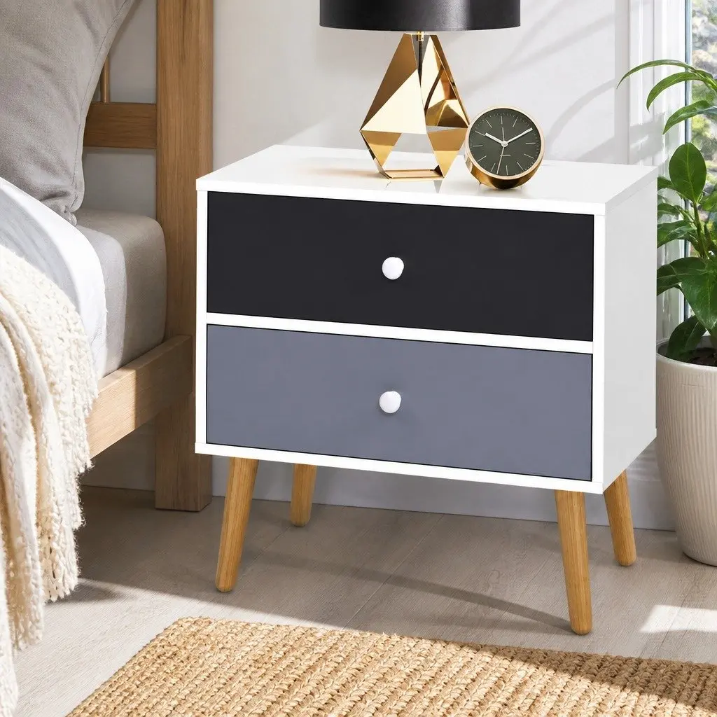 Bedside Table 2 Drawers Scandinavian Design Bedroom Nightstand Storage Furniture