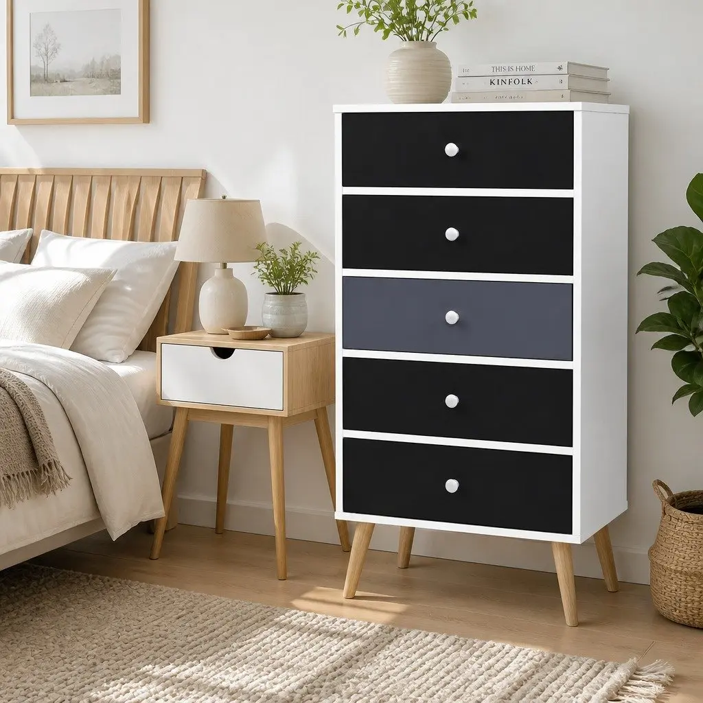 5-Drawer Chest of Drawers Bedroom Dresser Tallboy Storage Cabinet Wooden Legs