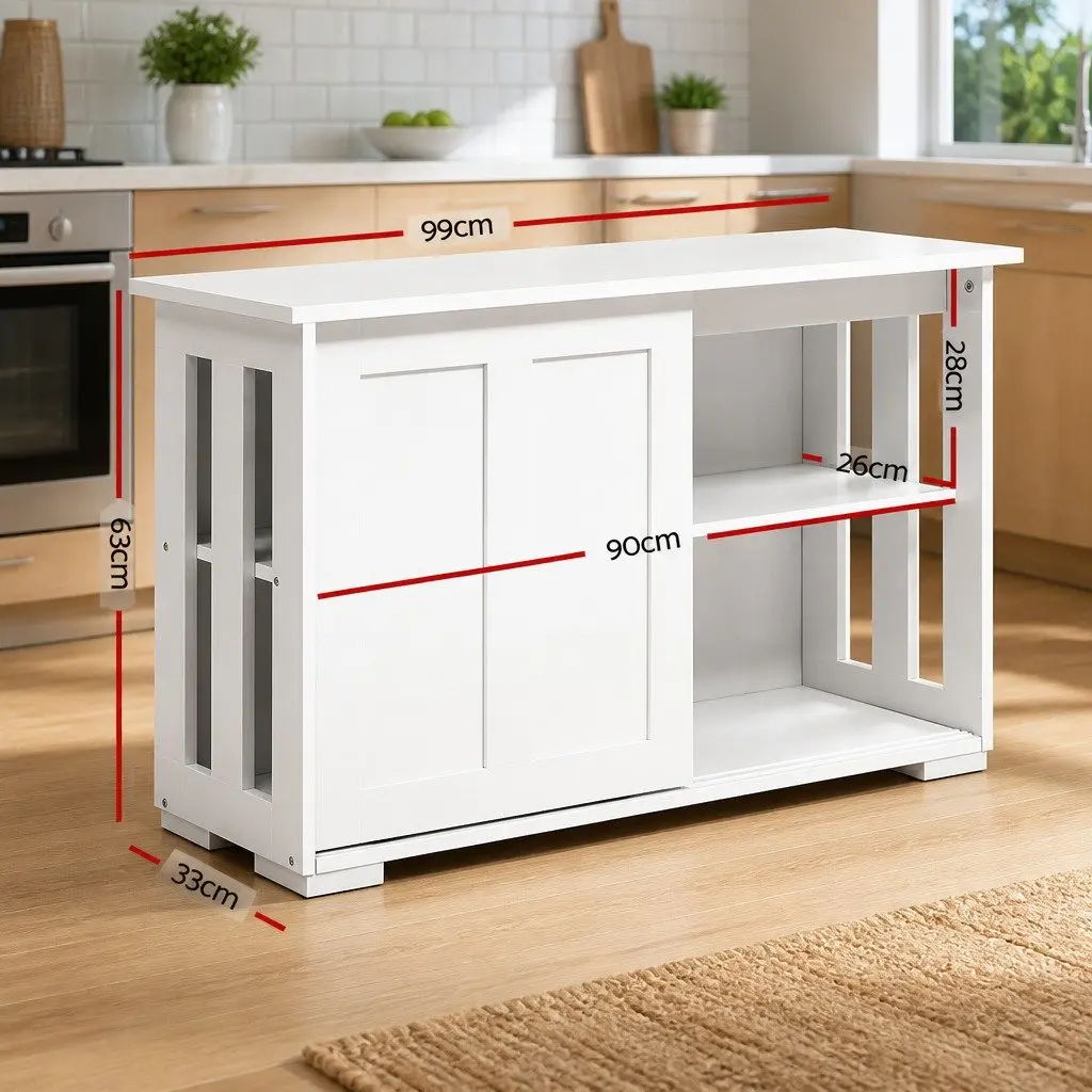 Buffet Sideboard Storage Cabinet White 99cm W x 33cm D x 63cm H