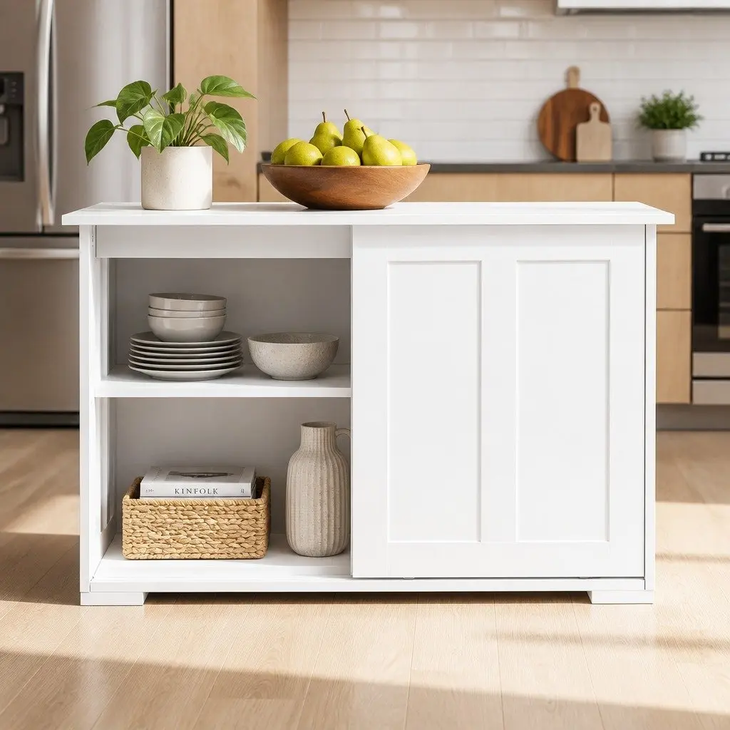 Buffet Sideboard Storage Cabinet White 99cm W x 33cm D x 63cm H