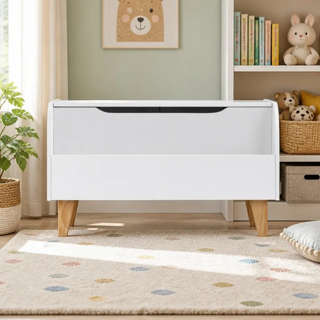Kids Toy Box Chest Bookshelf Storage Organiser White 80cm