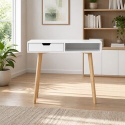 Computer Desk with Drawer Cabinet Shelf Storage White Oak 90CM Office