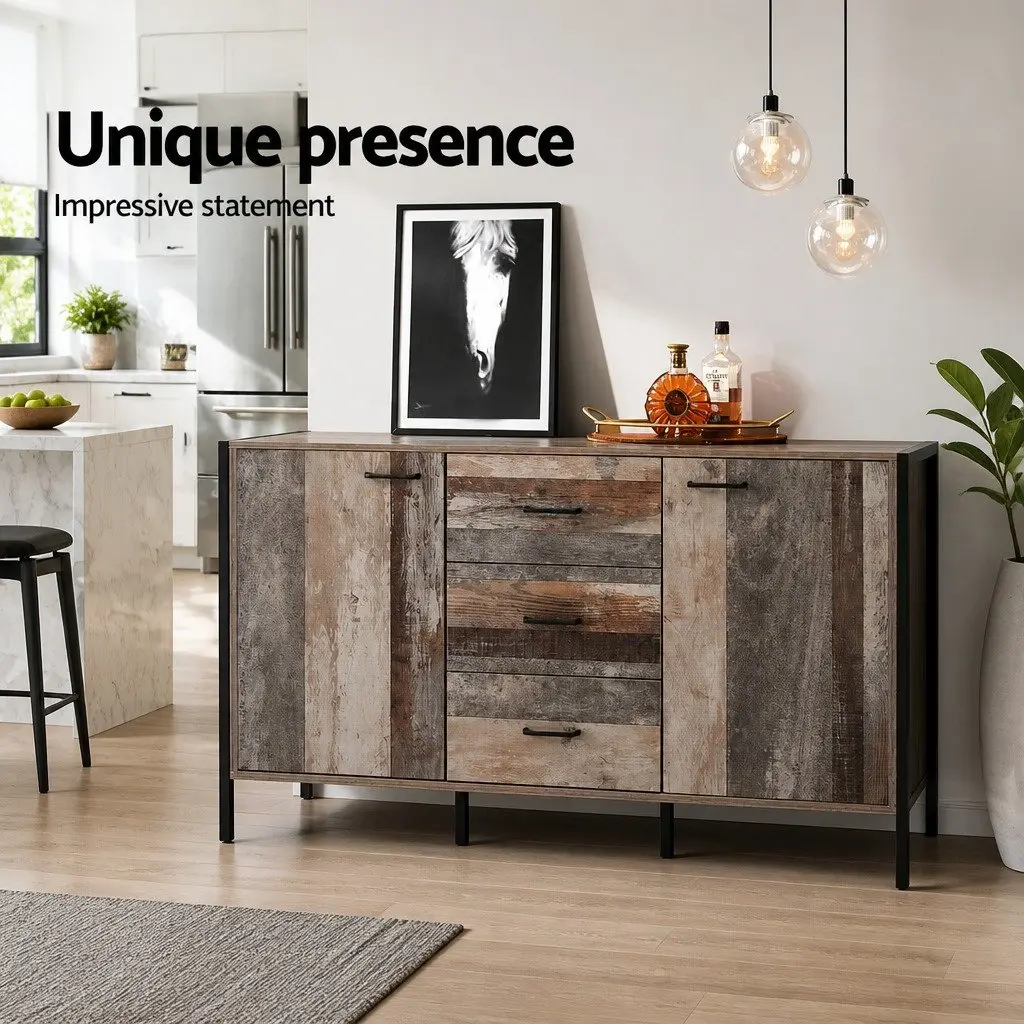 Wooden Sideboard Buffet Cabinet Storage Dining Room Dark Grey 123cm W x 39cm D x 79cm H