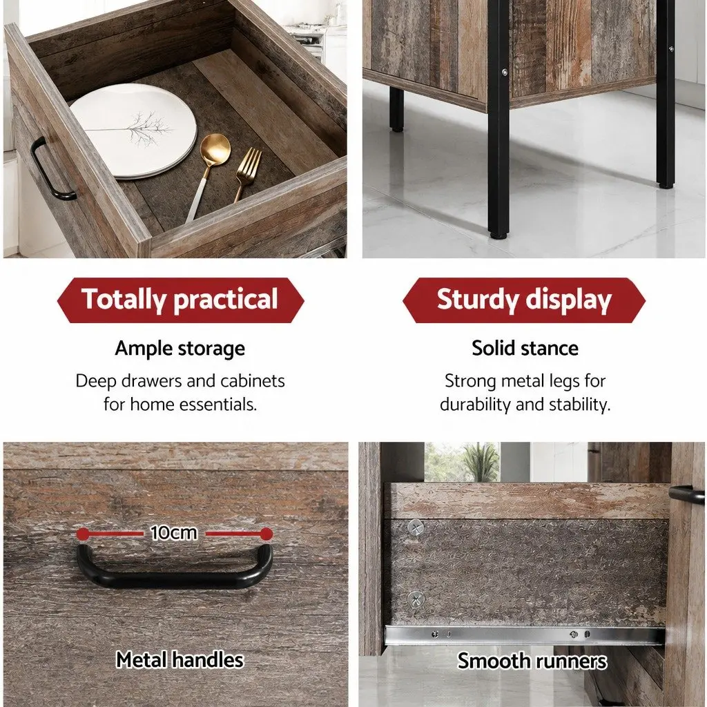 Wooden Sideboard Buffet Cabinet Storage Dining Room Dark Grey 123cm W x 39cm D x 79cm H