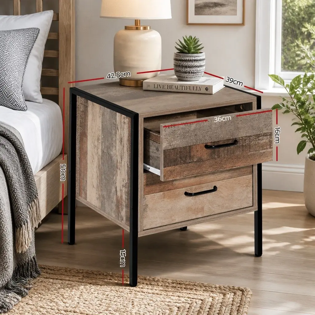 Bedside Table Nightstand Storage Cabinet 2 Drawers Black Dark Oak 42.5cm W 39cm D 51cm H