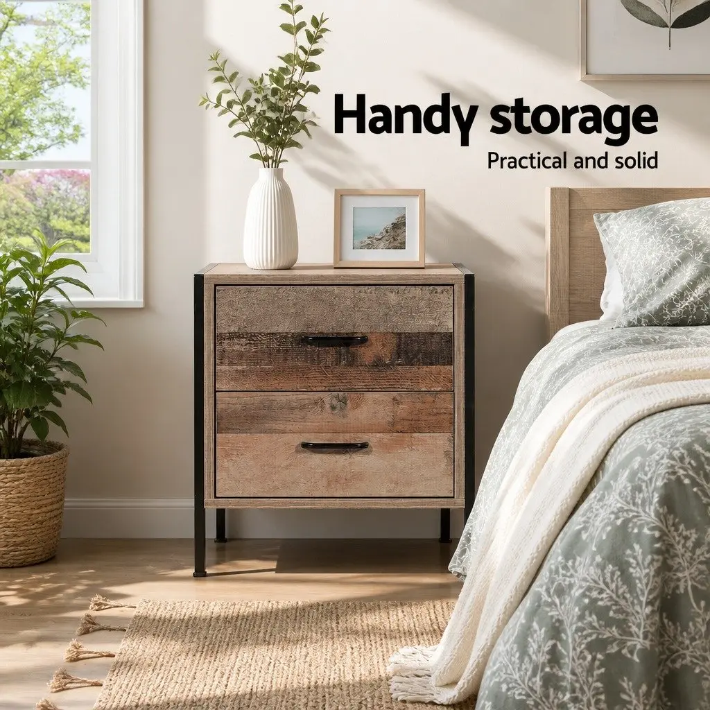 Bedside Table Nightstand Storage Cabinet 2 Drawers Black Dark Oak 42.5cm W 39cm D 51cm H