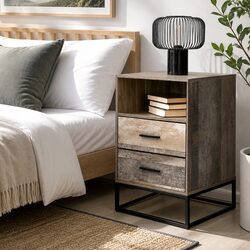 Affordable Bedside Table with 2 Drawers and Open Shelf