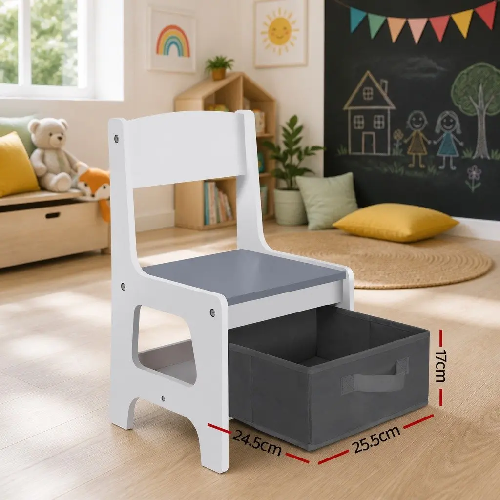 Kids Table and Chairs Set Activity Desk Chalkboard Storage Grey