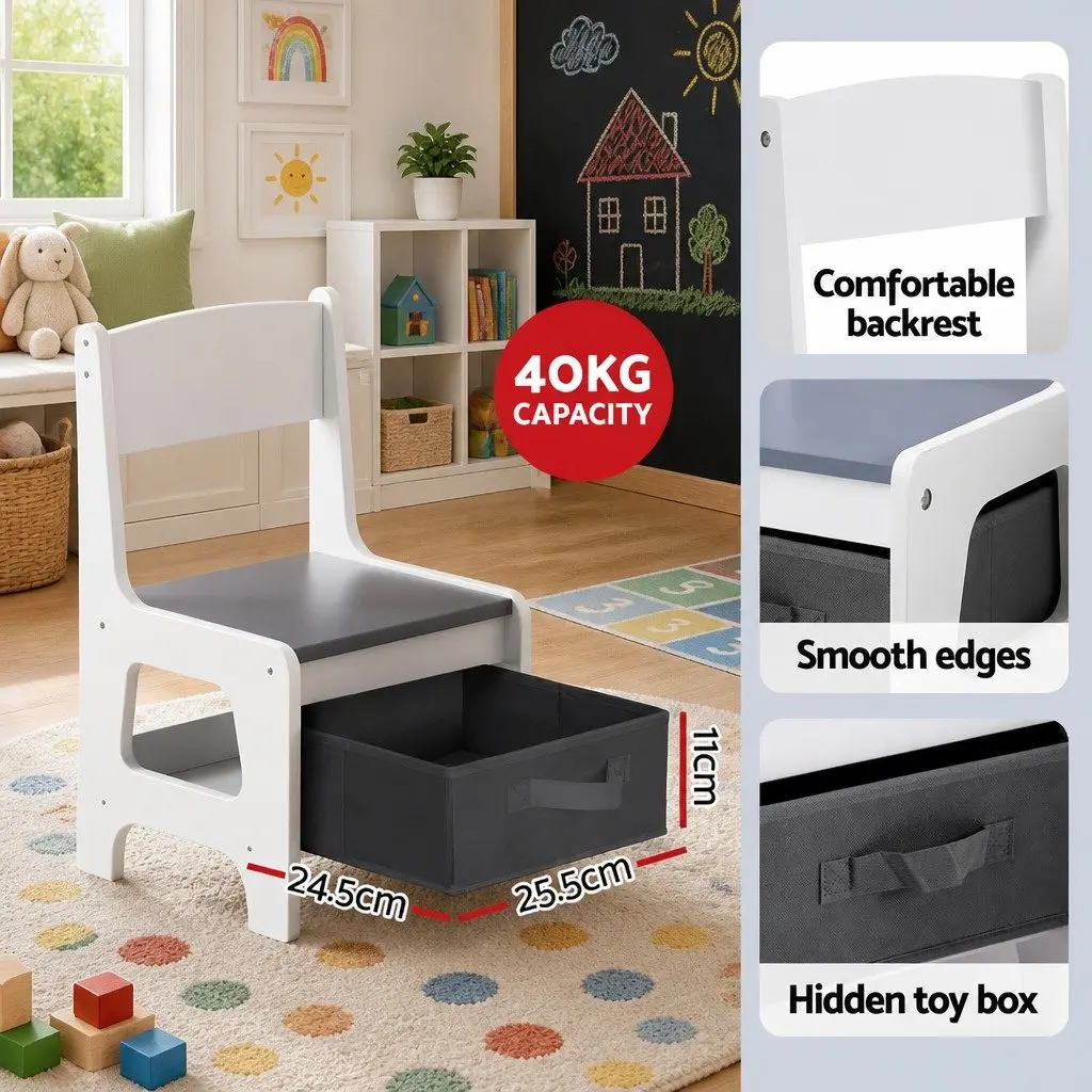 Kids Table and Chairs Set Activity Desk Chalkboard Storage Grey