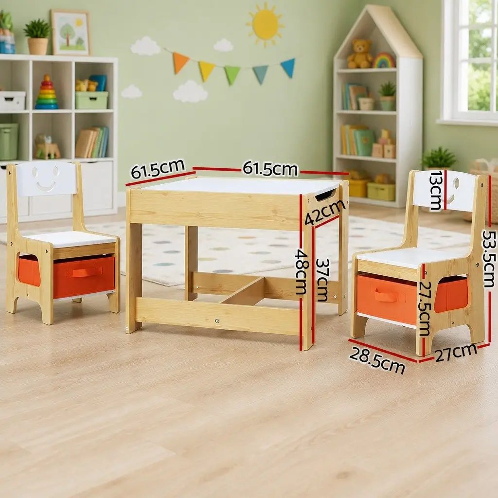 Kids Table and Chairs Set Activity Desk Reversible Desktop Storage White and Natural