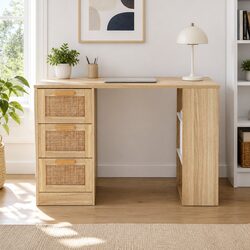 Computer Desk with Drawers Shelves Home Office Study Table Oak 120cm