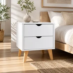 White 2 Drawer Bedside Table Wooden Bedroom Nightstand Storage Cabinet