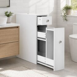 Bathroom Storage Cabinet White Toilet Caddy Tissue Holder Space-Saving