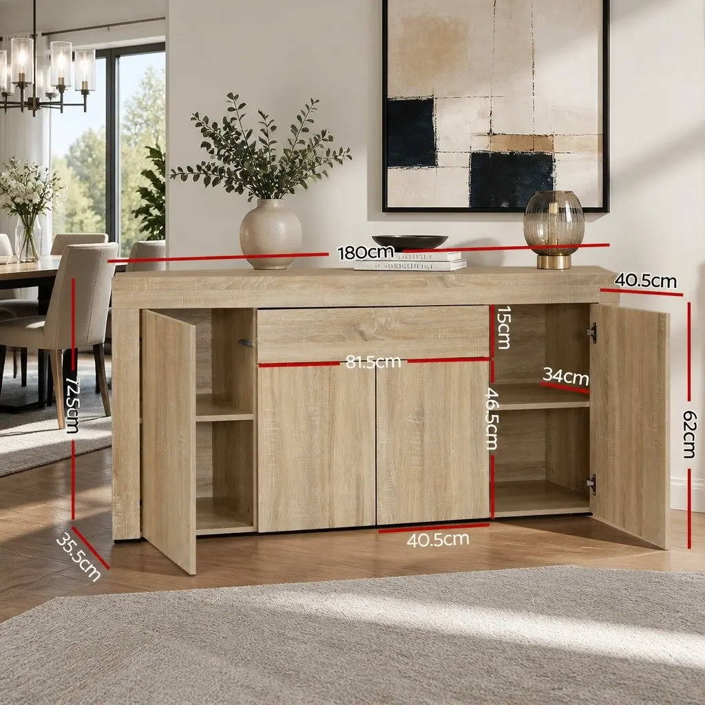 Buffet Sideboard Storage Cabinet Medium Wood Tone 180cm
