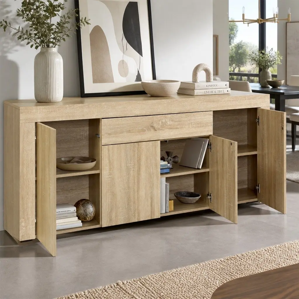 Buffet Sideboard Storage Cabinet Medium Wood Tone 180cm
