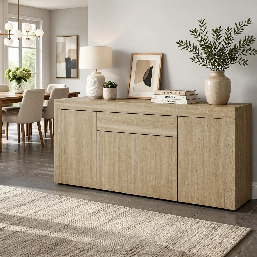 Buffet Sideboard Storage Cabinet Medium Wood Tone 180cm