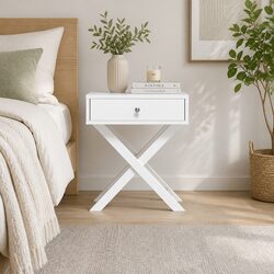 Bedside Table with Drawer White Storage Nightstand Side Cabinet Bedroom