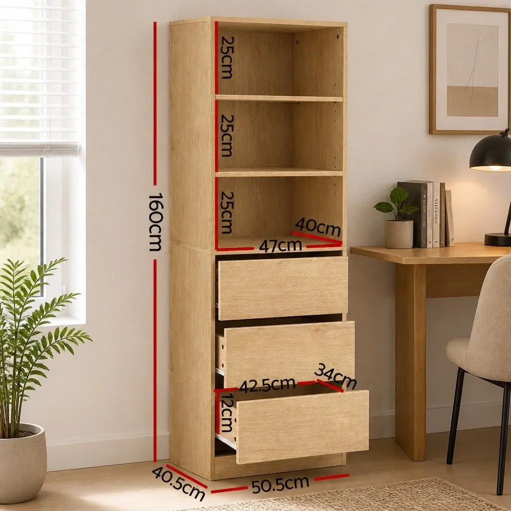 Tallboy Chest of Drawers Storage Cabinet 3 Drawer Bedroom Furniture Pine