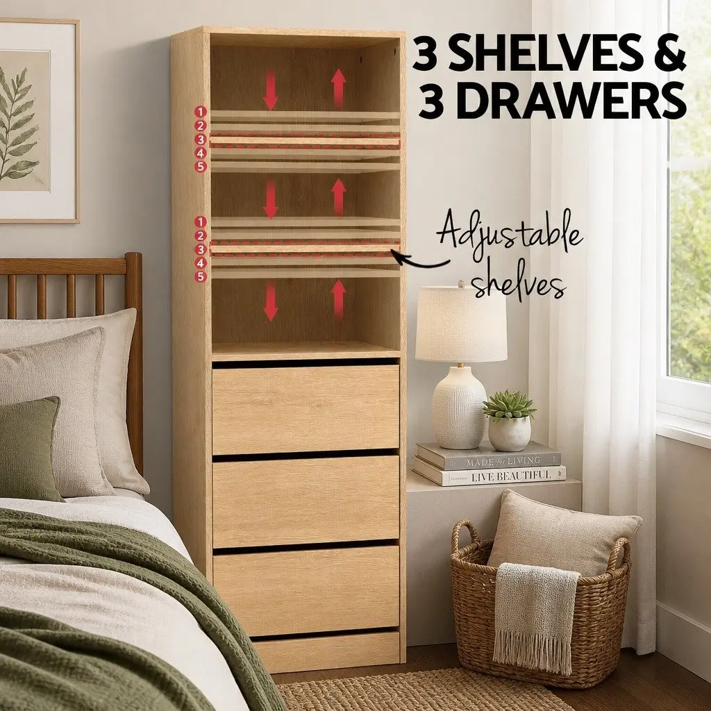 Tallboy Chest of Drawers Storage Cabinet 3 Drawer Bedroom Furniture Pine