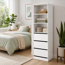 3 Drawer White Tallboy with Smooth Gliding Drawers