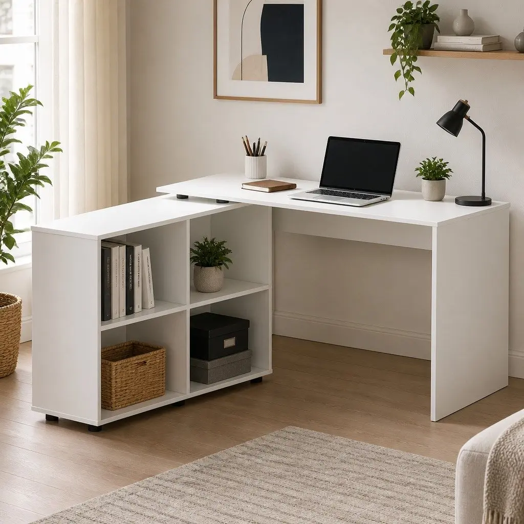 L-Shaped Desk with Storage Solutions