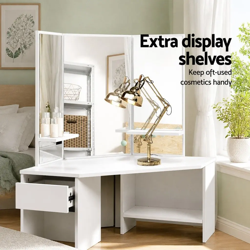 Corner Dressing Table Set with Padded Stool