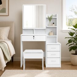 Reliable White Dressing Table with Ample Storage Space